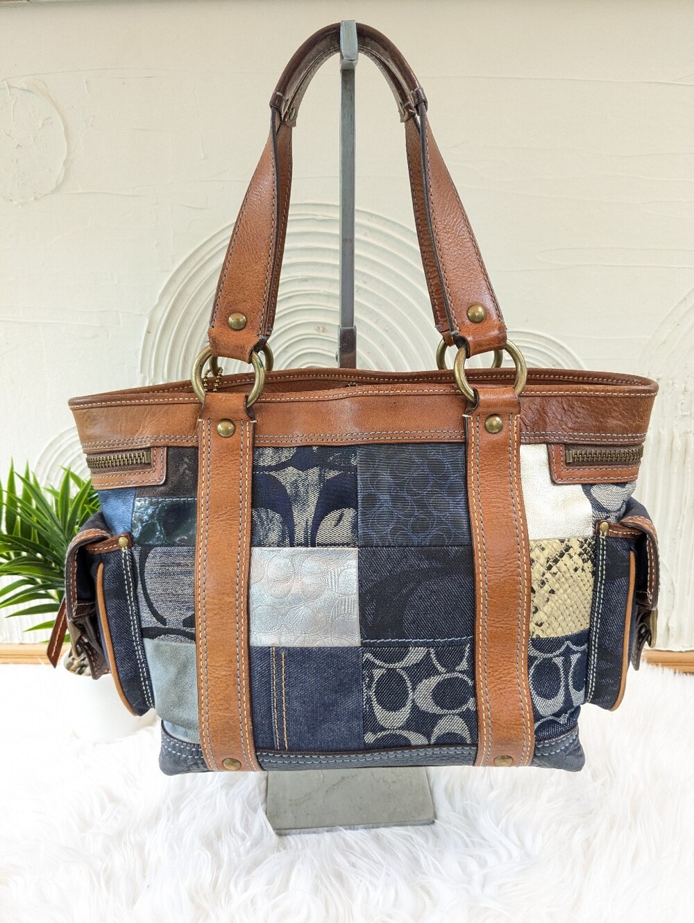 Coach RARE! Vintage Y2k Denim Patchwork Tote - Picture 8 of 12
